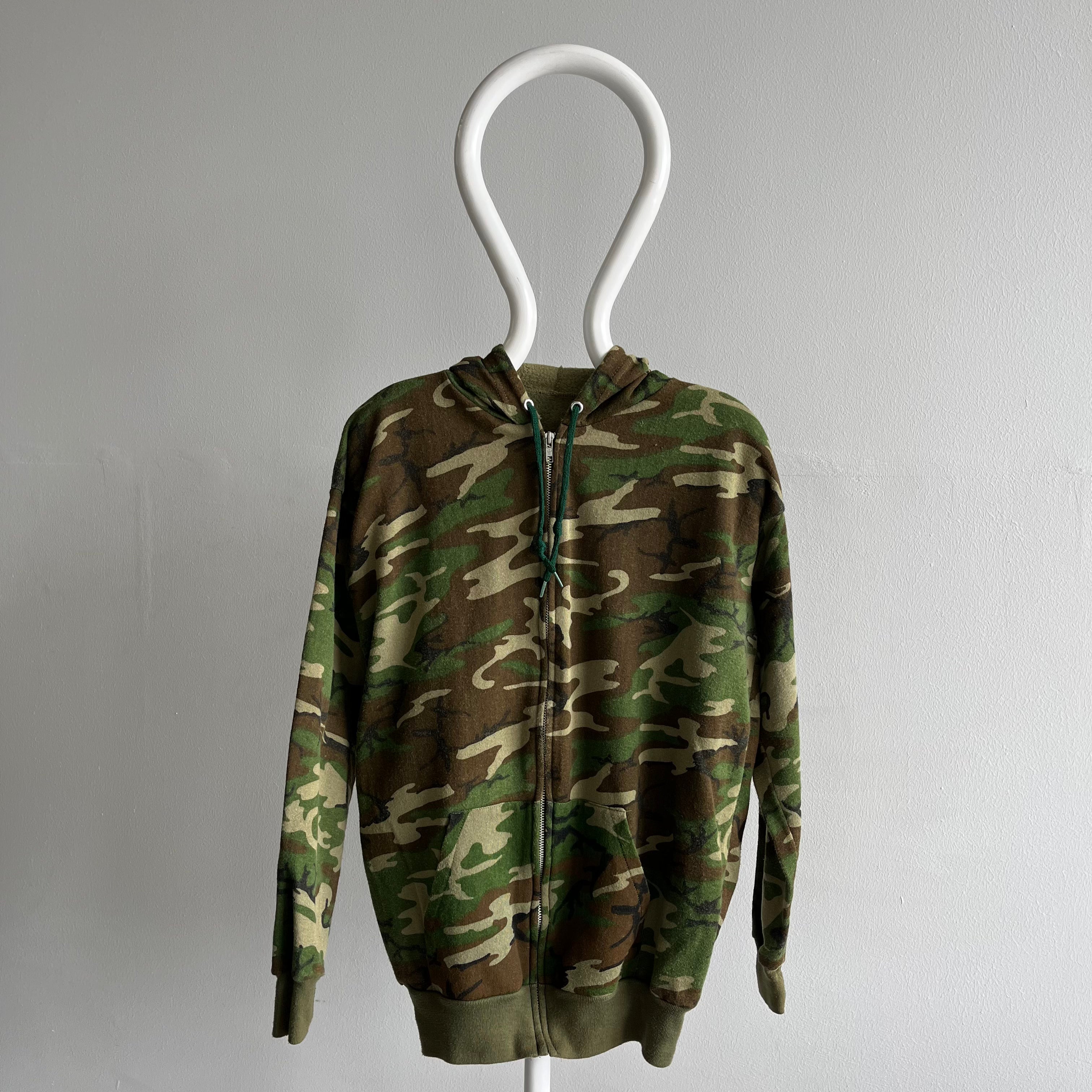 1980s Soft and Cozy Camo Zip Up Hoodie