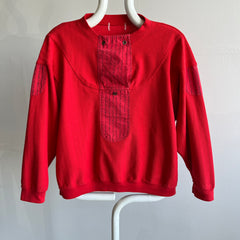 1980s Chevron Striped Double Chested Buttoned Super Cool Red Sweatshirt