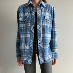 1970s Lightweight Cotton Cowboy Snap Flannel Shirt