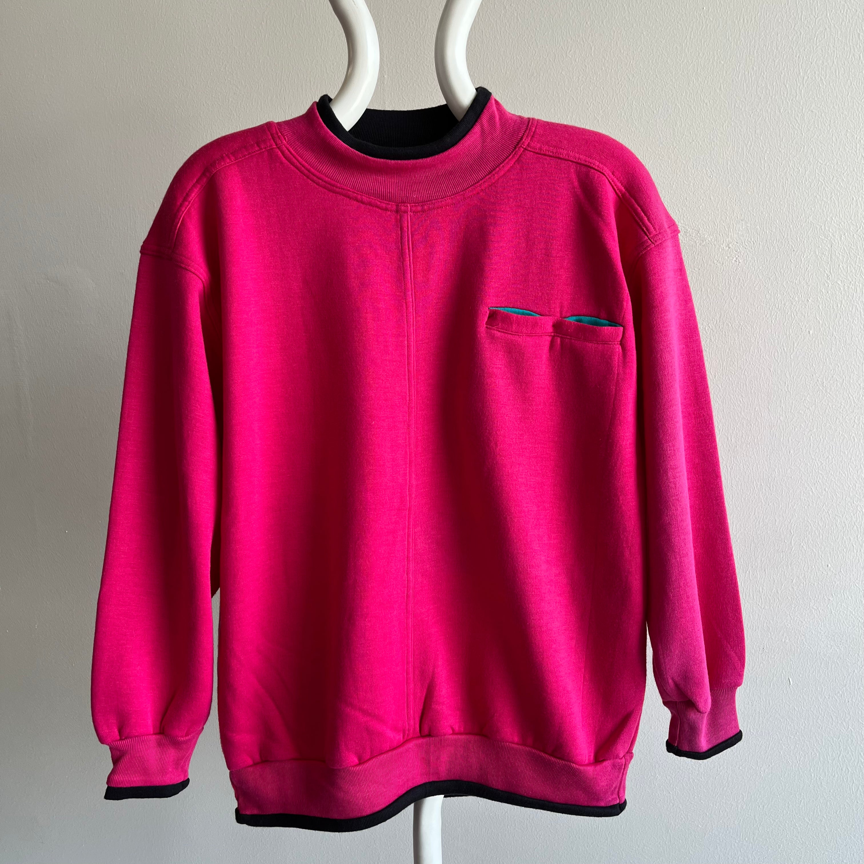 1980s Two Tone Pink and Black SUPER DUPER SOFT and Slouchy Pocket Sweatshirt