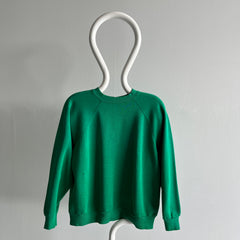 1980s Kelly Green Tultex Raglan with Dark Green Spots.