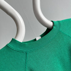 1980s Kelly Green Tultex Raglan with Dark Green Spots.