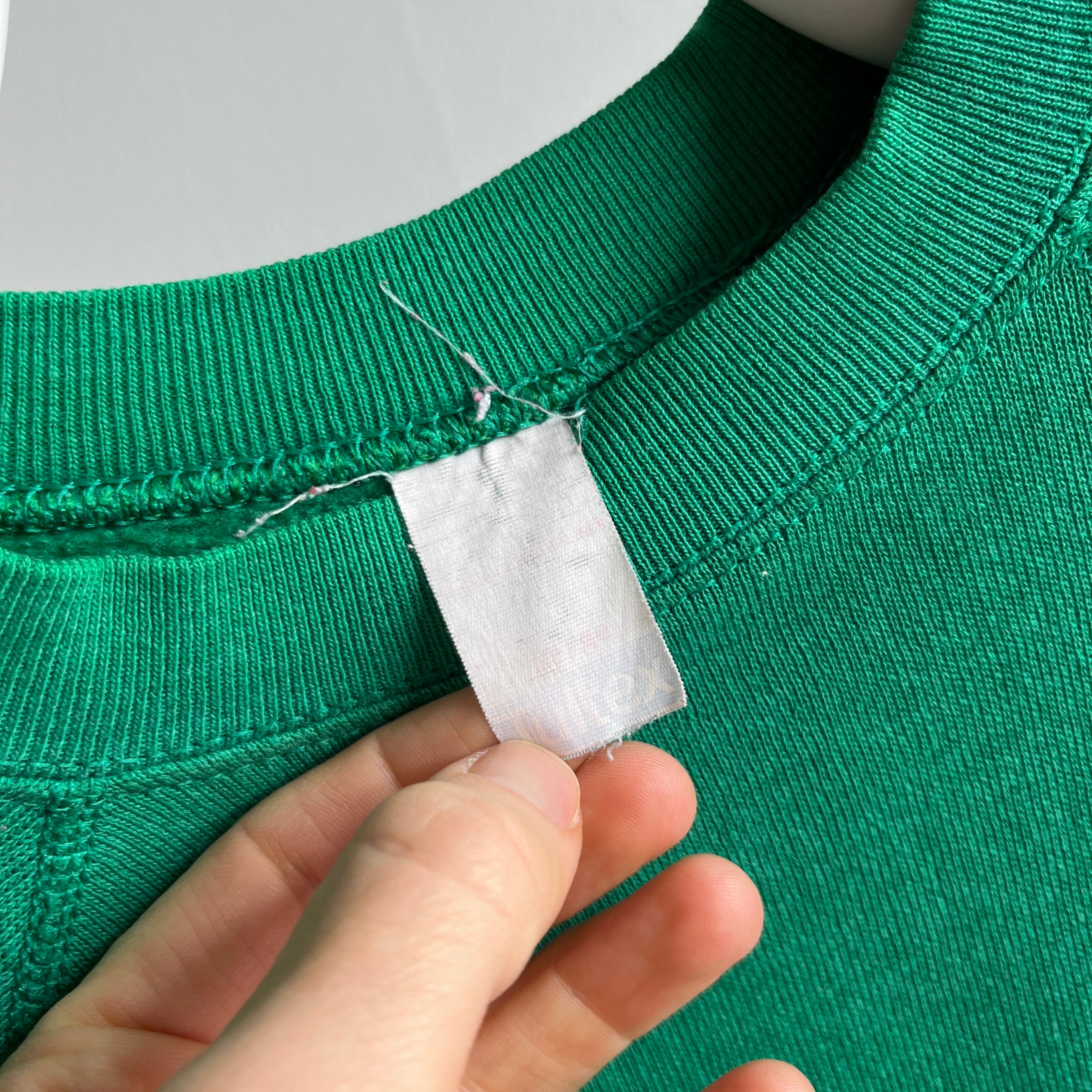 1980s Kelly Green Tultex Raglan with Dark Green Spots.