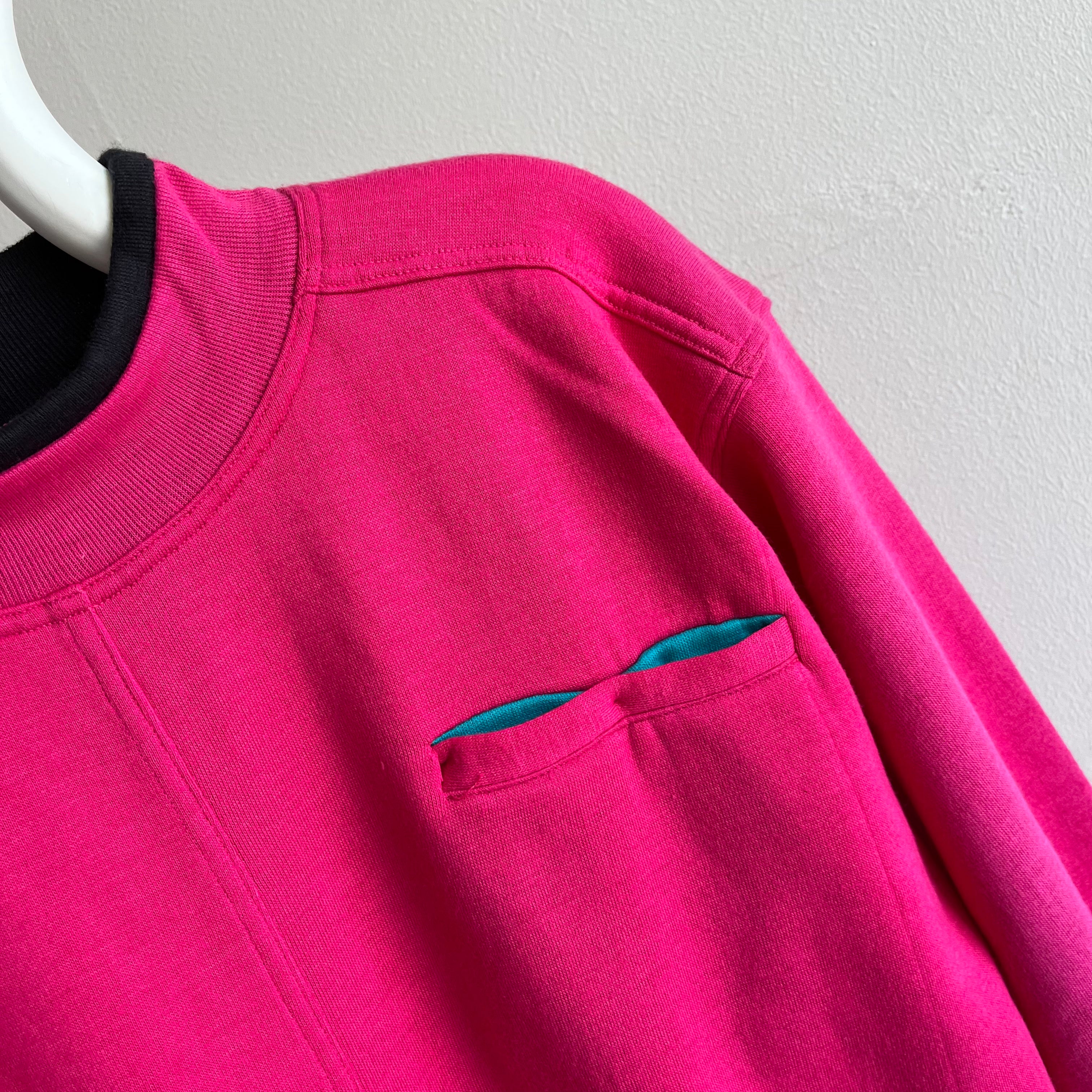 1980s Two Tone Pink and Black SUPER DUPER SOFT and Slouchy Pocket Sweatshirt