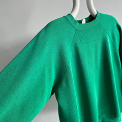 1980s Kelly Green Tultex Raglan with Dark Green Spots.