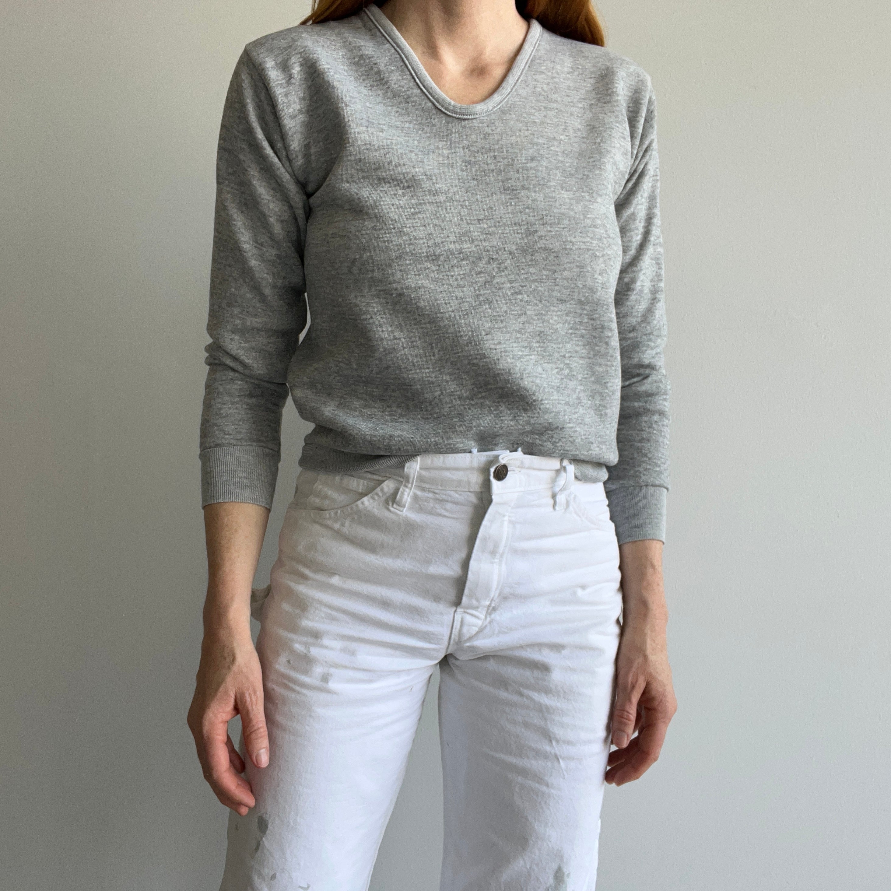 1980s Blank Gray V-Neck Sweatshirt
