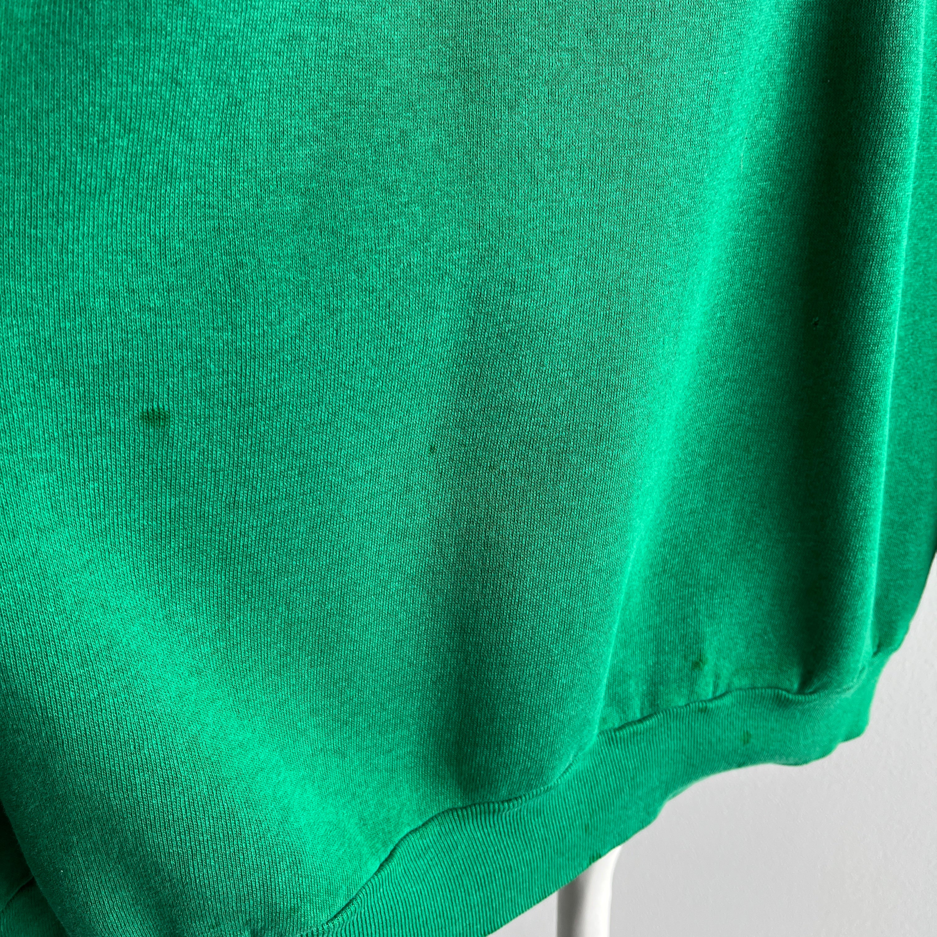 1980s Kelly Green Tultex Raglan with Dark Green Spots.