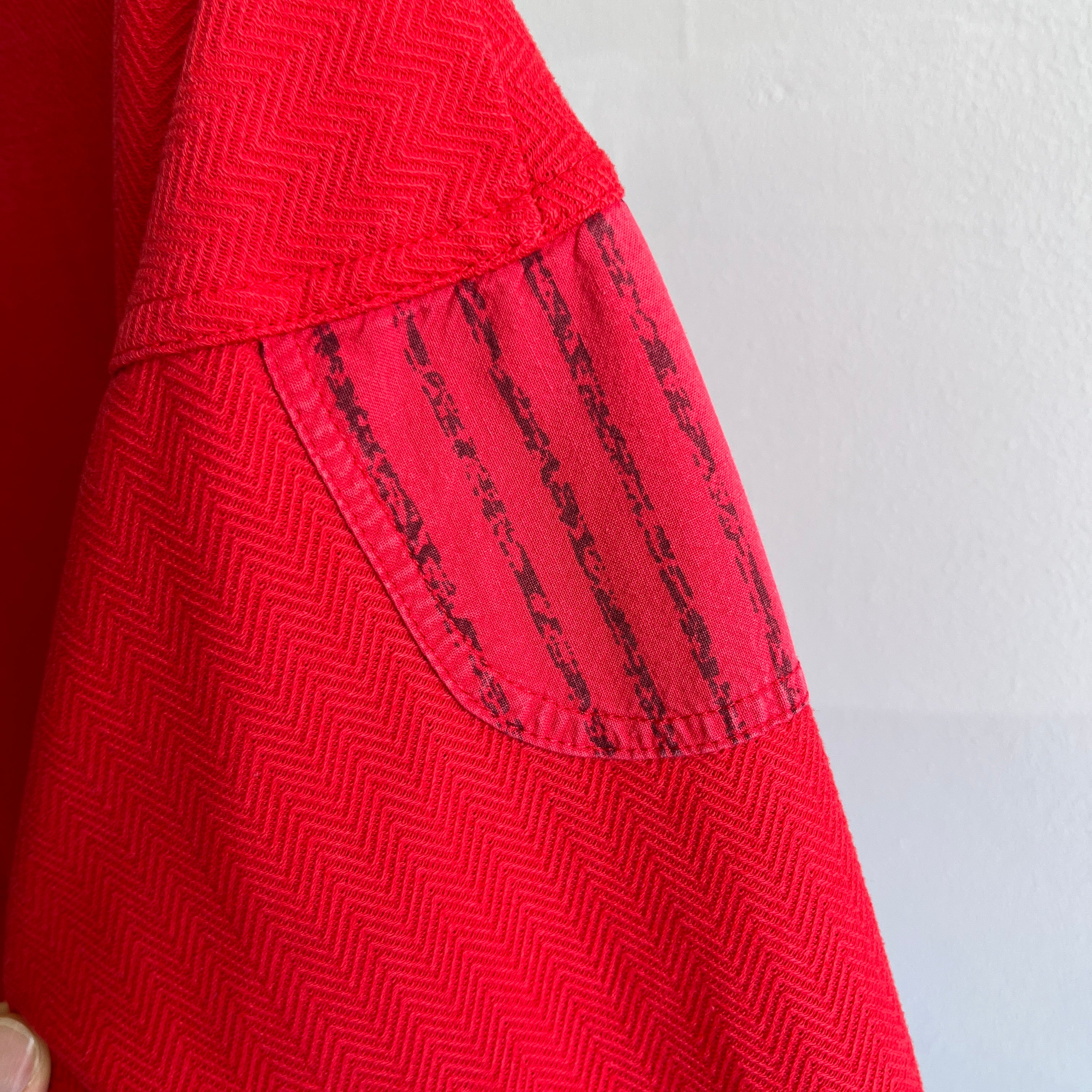 1980s Chevron Striped Double Chested Buttoned Super Cool Red Sweatshirt