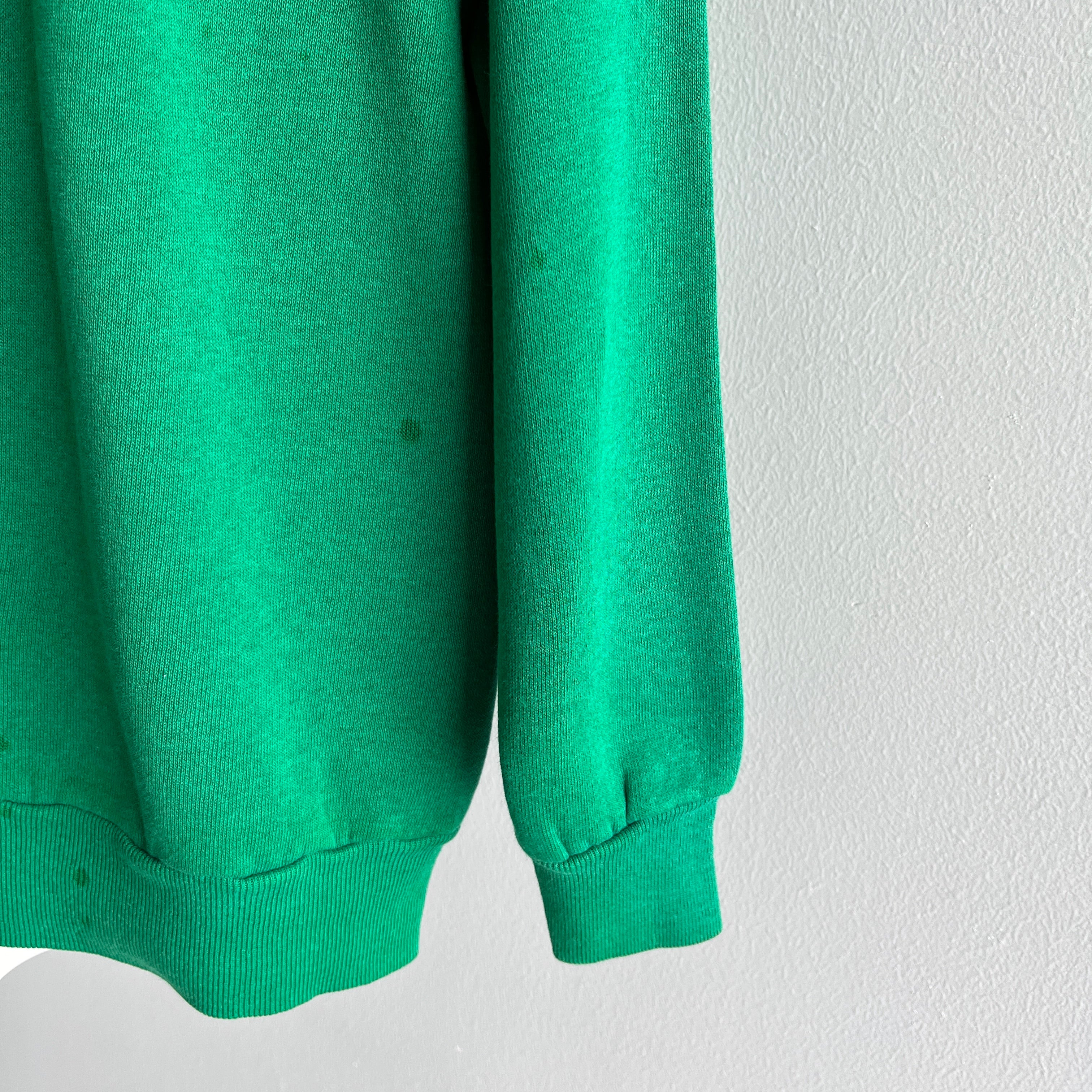 1980s Kelly Green Tultex Raglan with Dark Green Spots.