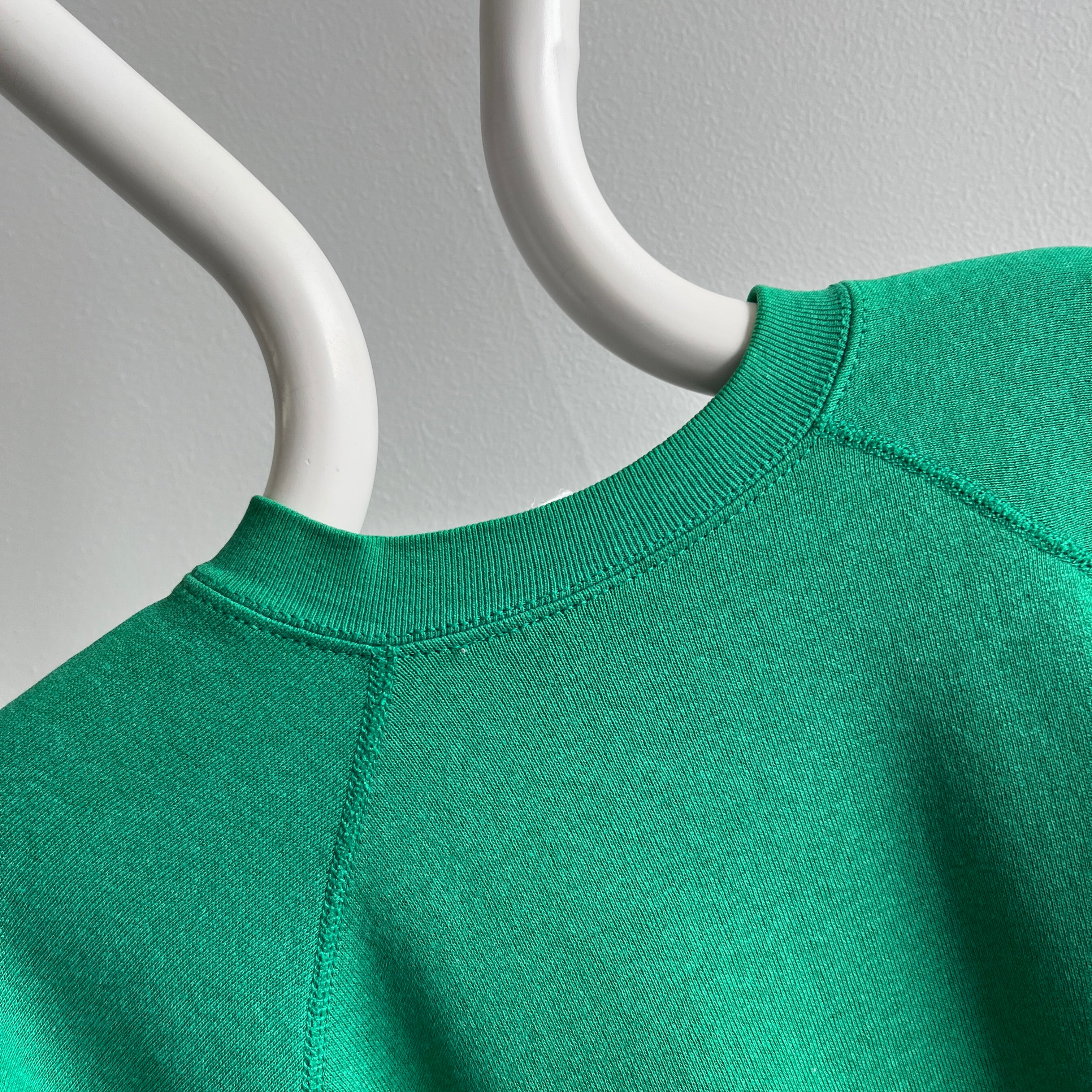 1980s Kelly Green Tultex Raglan with Dark Green Spots.