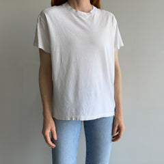 1980s Worn and Age Stained Soft Blank White USA Made Hanes T-Shirt