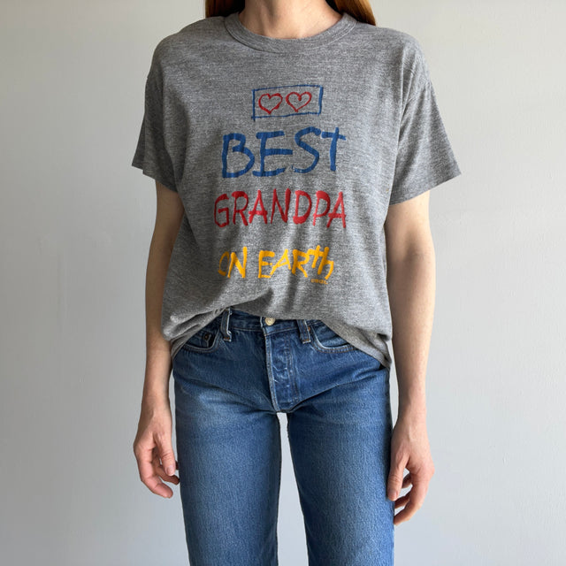 1980s "Best Grandpa On Earth" Slouchy Rolled Neck T-Shirt