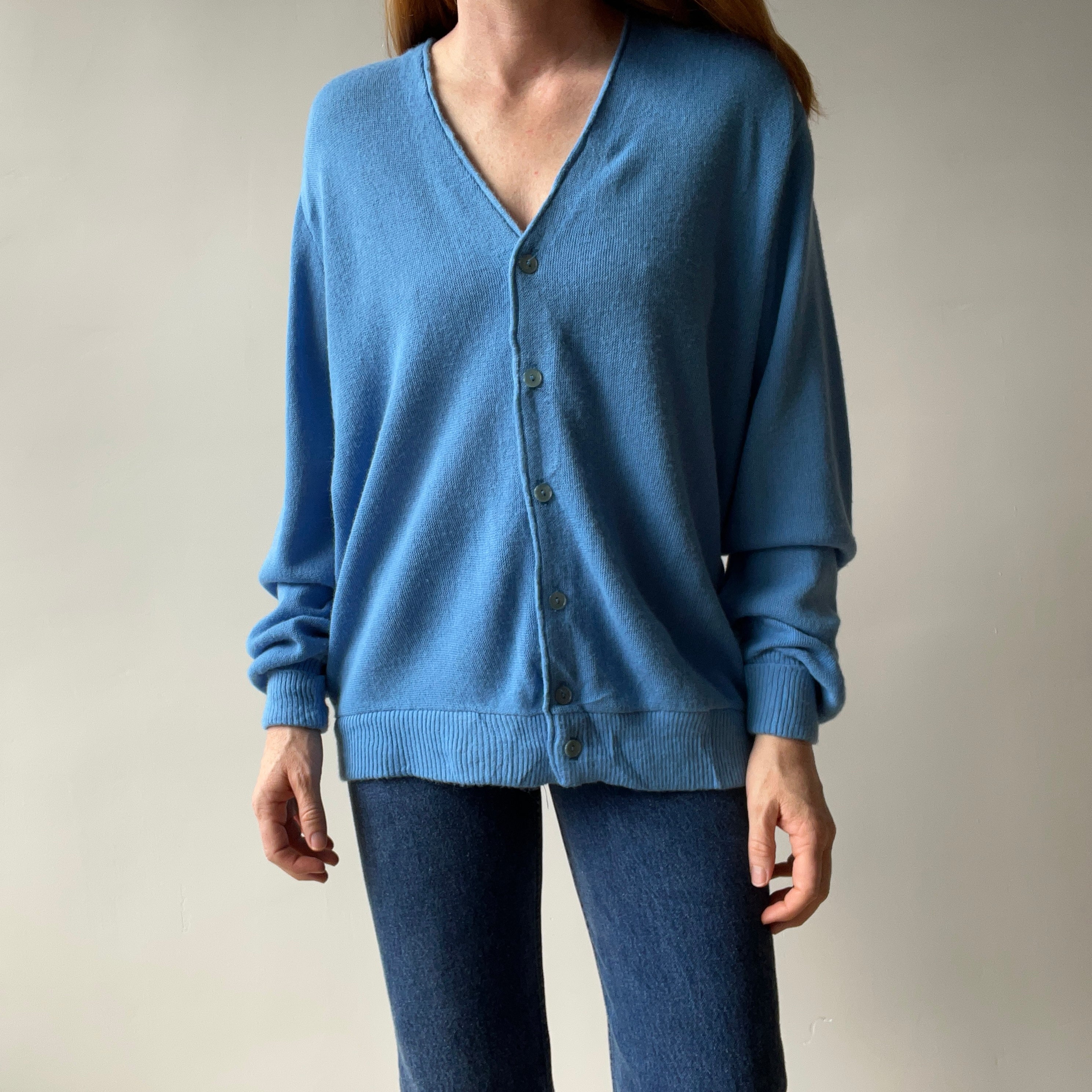 1980s Sky Blue Grandpa Cardigan