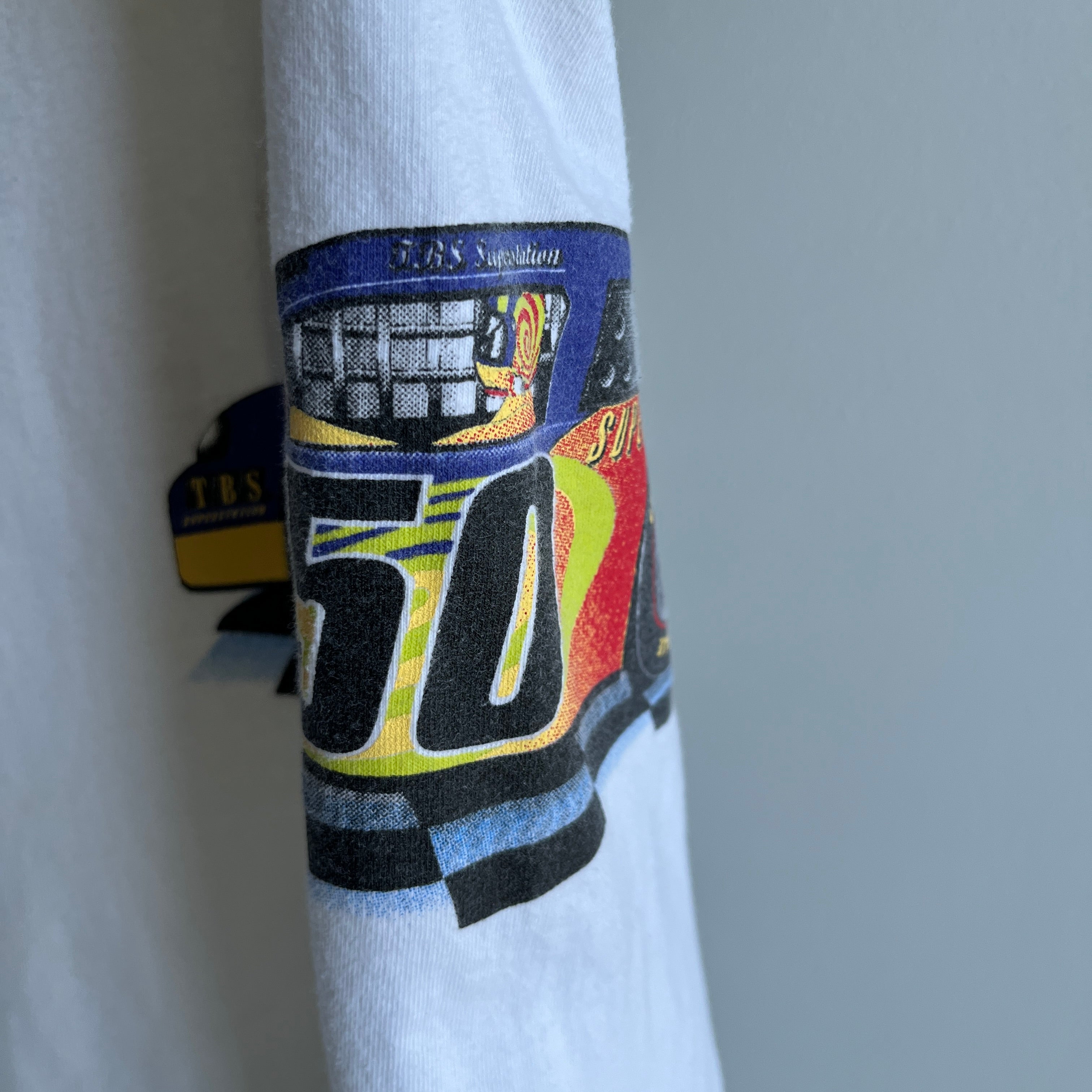 1990s NASCAR on TBS Superstation Wrap Around Cotton T-Shirt - Stained