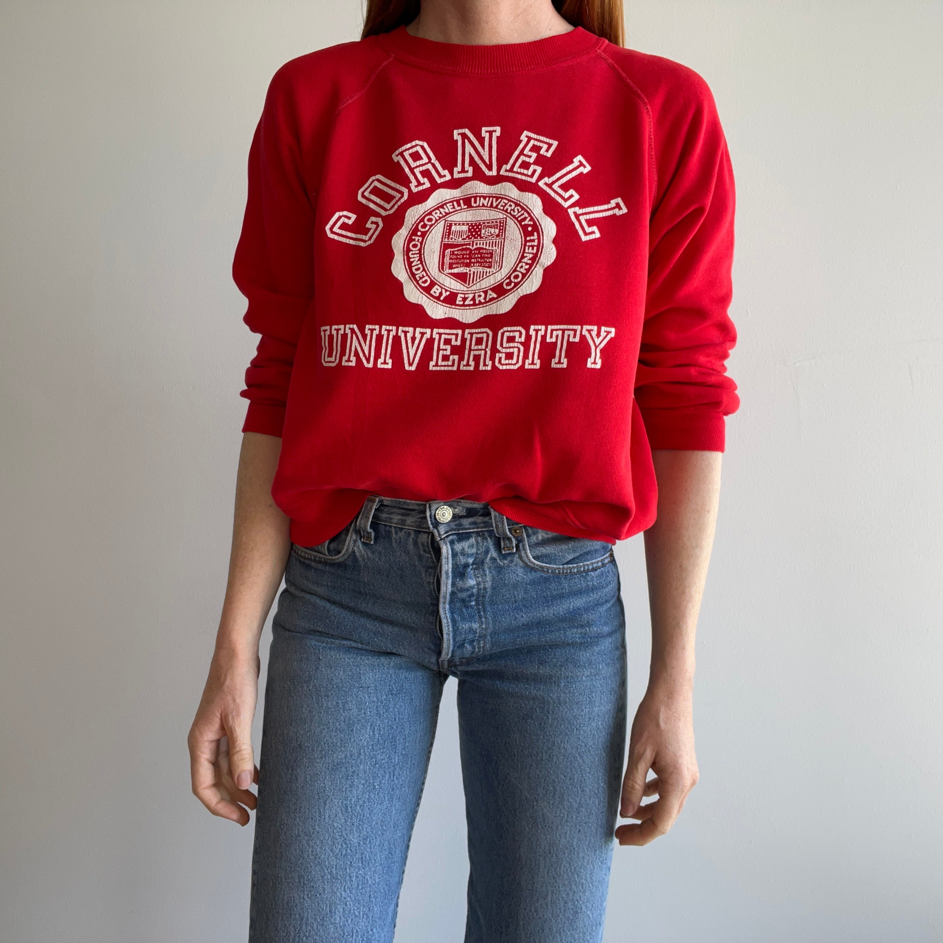 1980s Cornell University Thinned Out Tattered, Torn and Worn Intelligent Sweatshirt