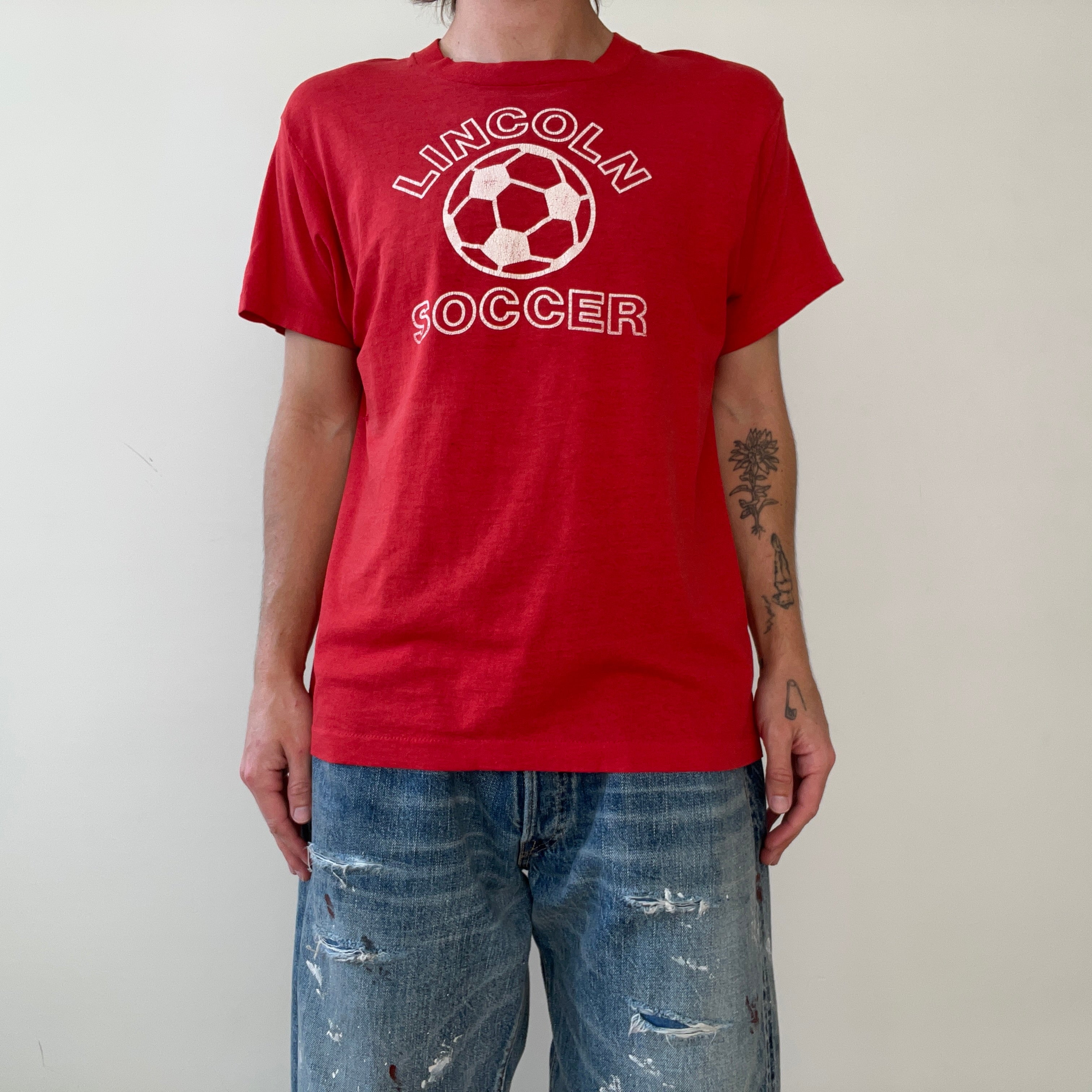 1980s Red Lincoln Soccer T Shirt