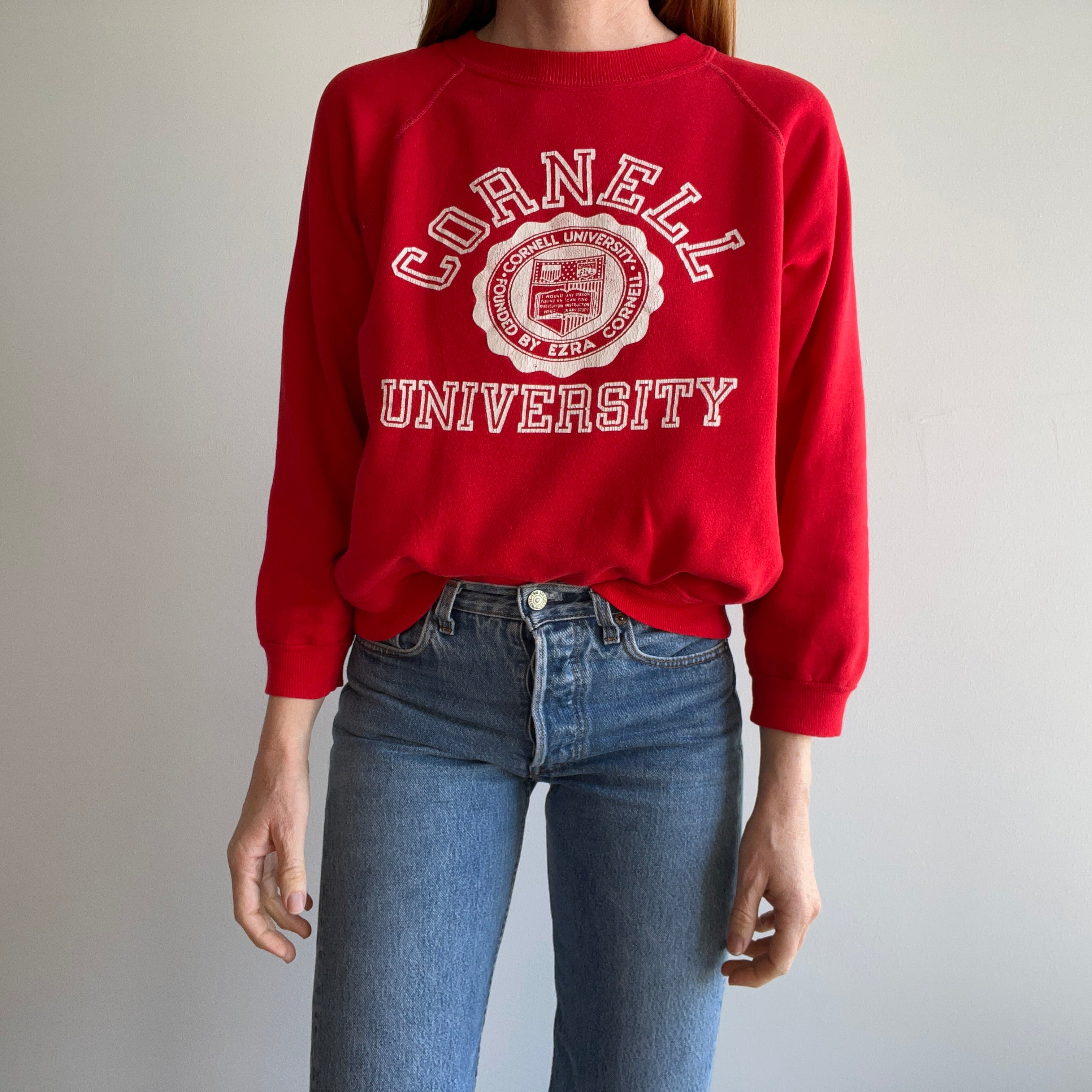 1980s Cornell University Thinned Out Tattered, Torn and Worn Intelligent Sweatshirt
