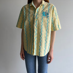 1980s Hobie BACKSIDE!!!!!! Short Sleeve Button Up Cotton T-Shirt - OMFG