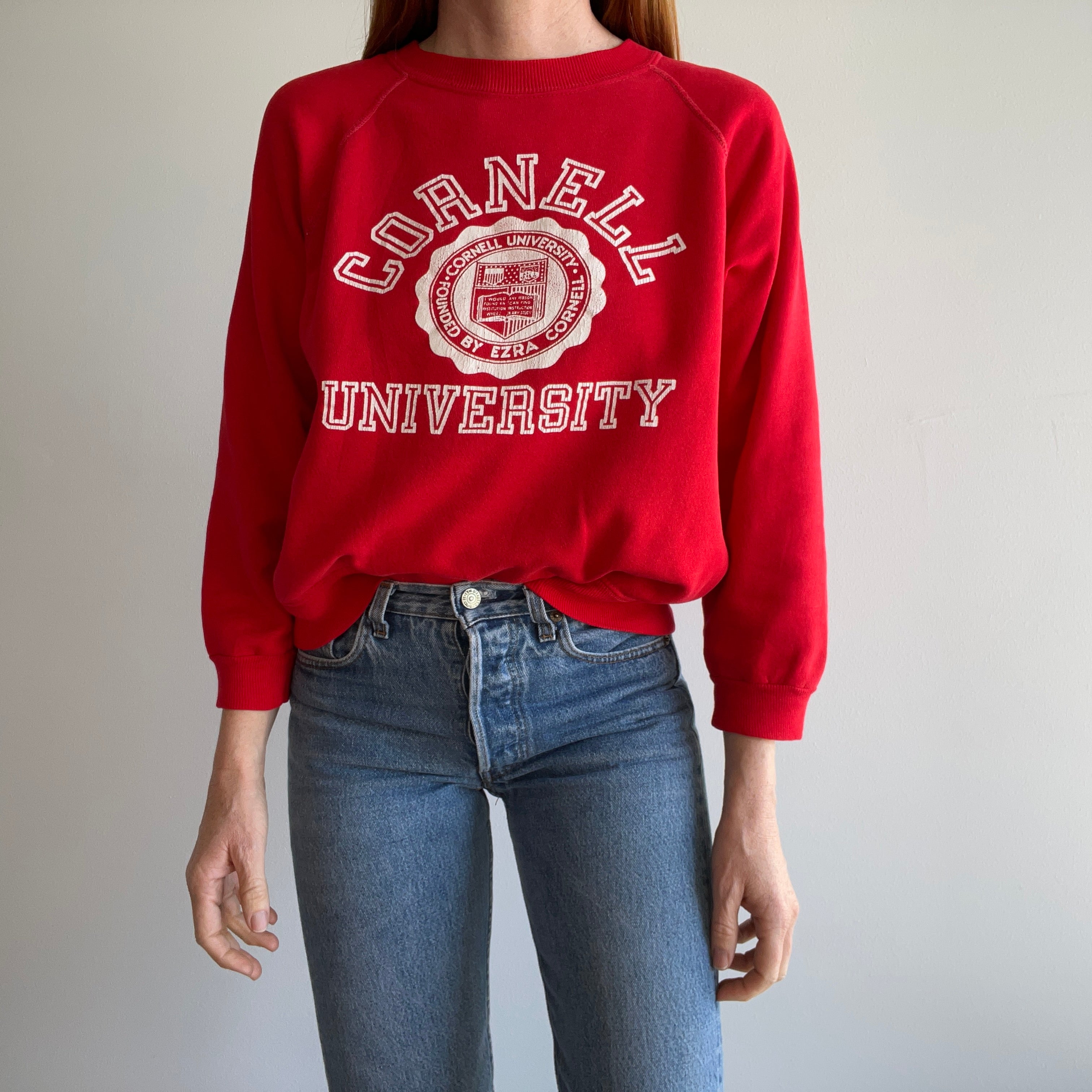 1980s Cornell University Thinned Out Tattered, Torn and Worn Intelligent Sweatshirt