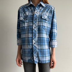 1970s Lightweight Cotton Cowboy Snap Flannel Shirt