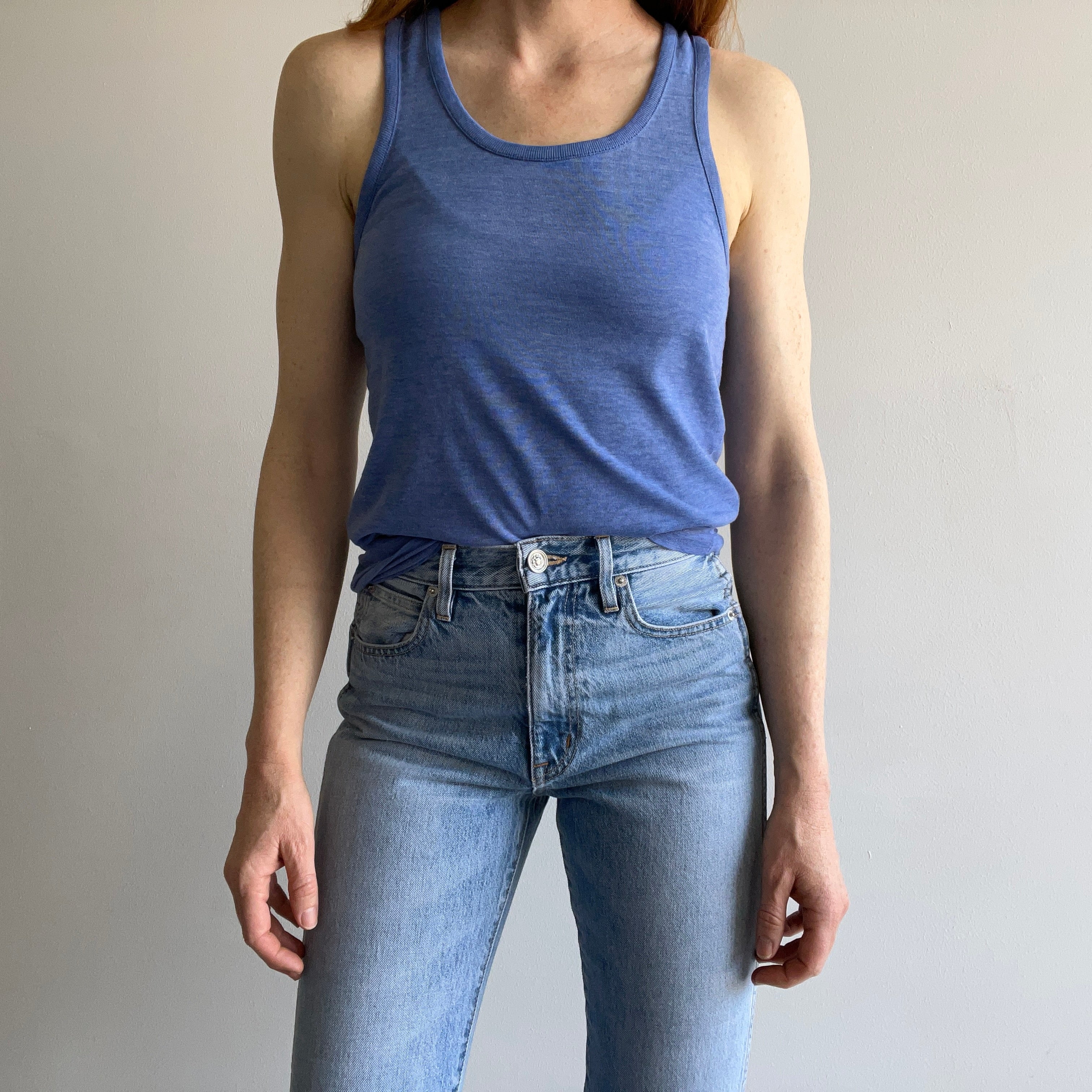 1970s Classic Faded Thin Blue Tank Top