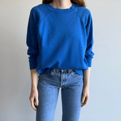 1980s Pannill Blank French Blue Raglan - Thinned Out