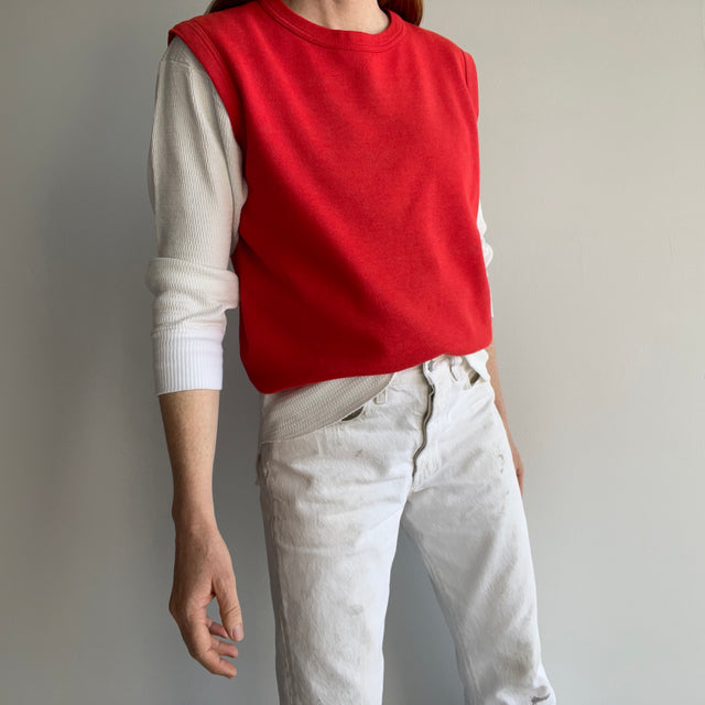 1980s Sun Faded Red Warm Up Sweatshirt Vest - YES!!!!