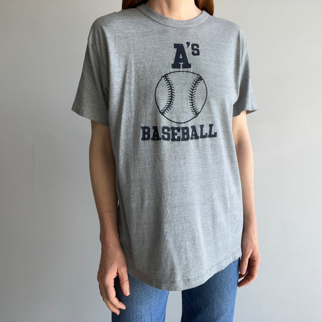 1980s A's Baseball Converse "Stars of Tomorrow" Slouchy Rolled Neck T-Shirt with Rust Staining
