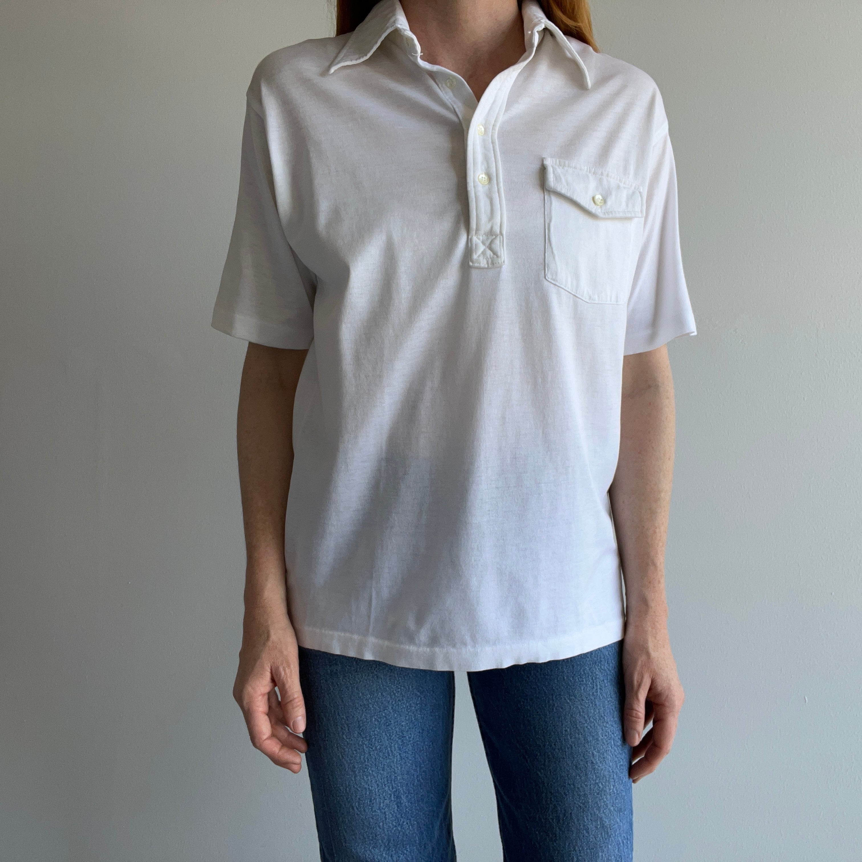 1980s Blank White Golf Style Polo Shirt