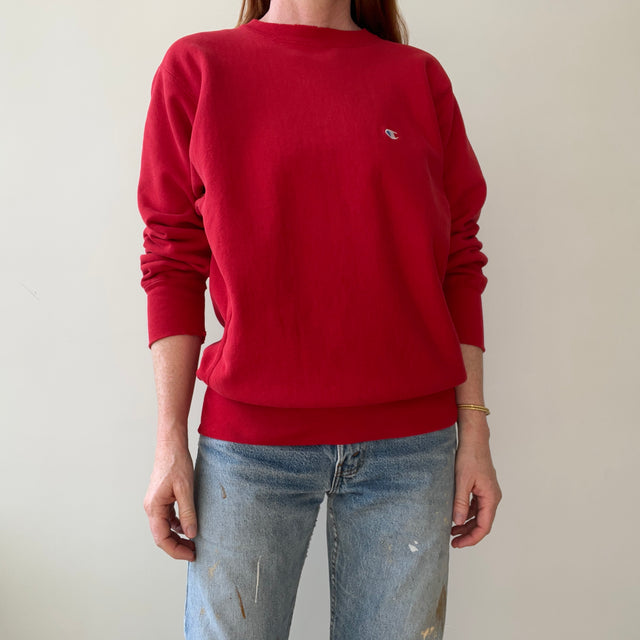 1980s/90s Soft Red USA Made Champion Reverse Weave Perfectly Tattered Sweatshirt