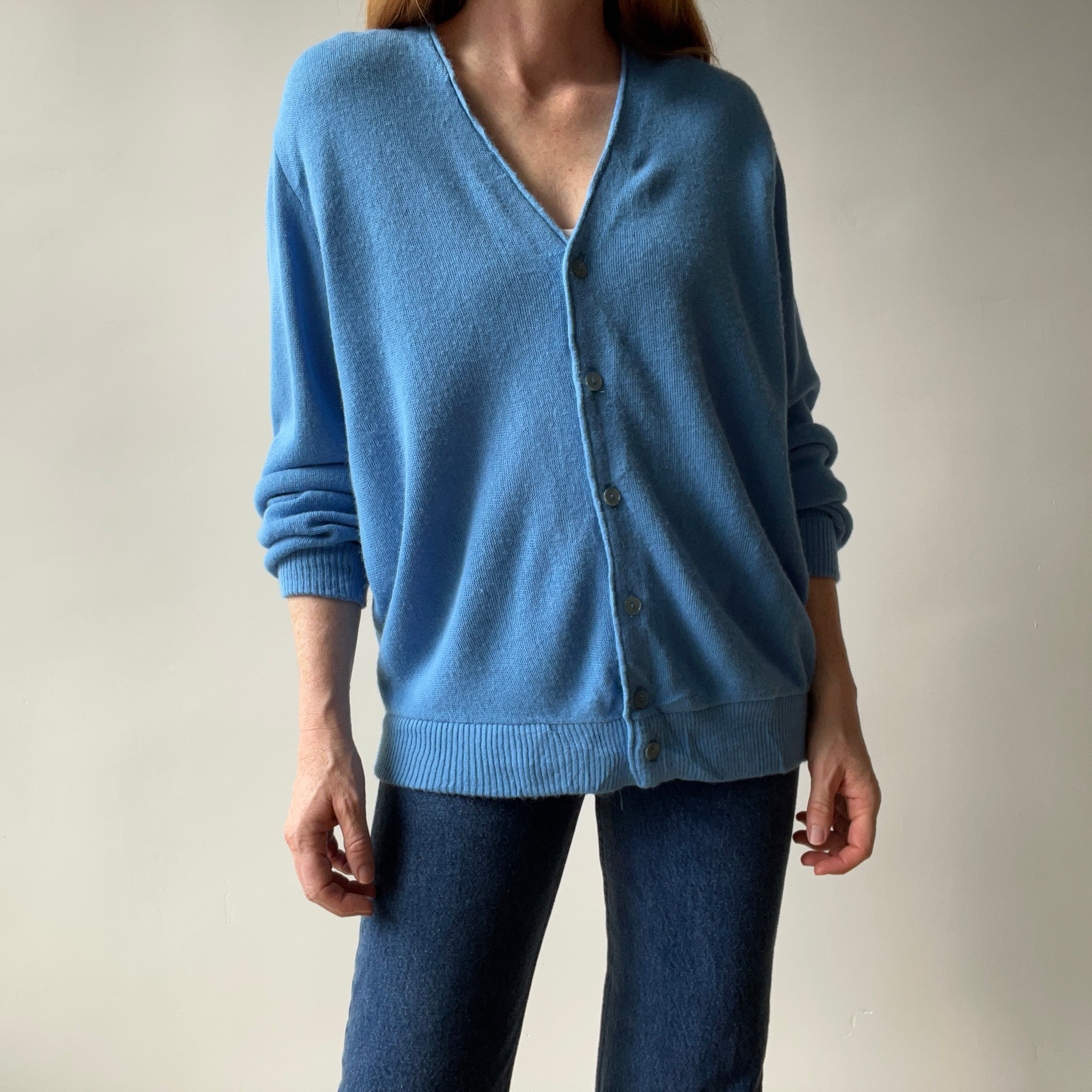 1980s Sky Blue Grandpa Cardigan