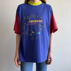 1990s Color Block American Sports Front and Back T-Shirt