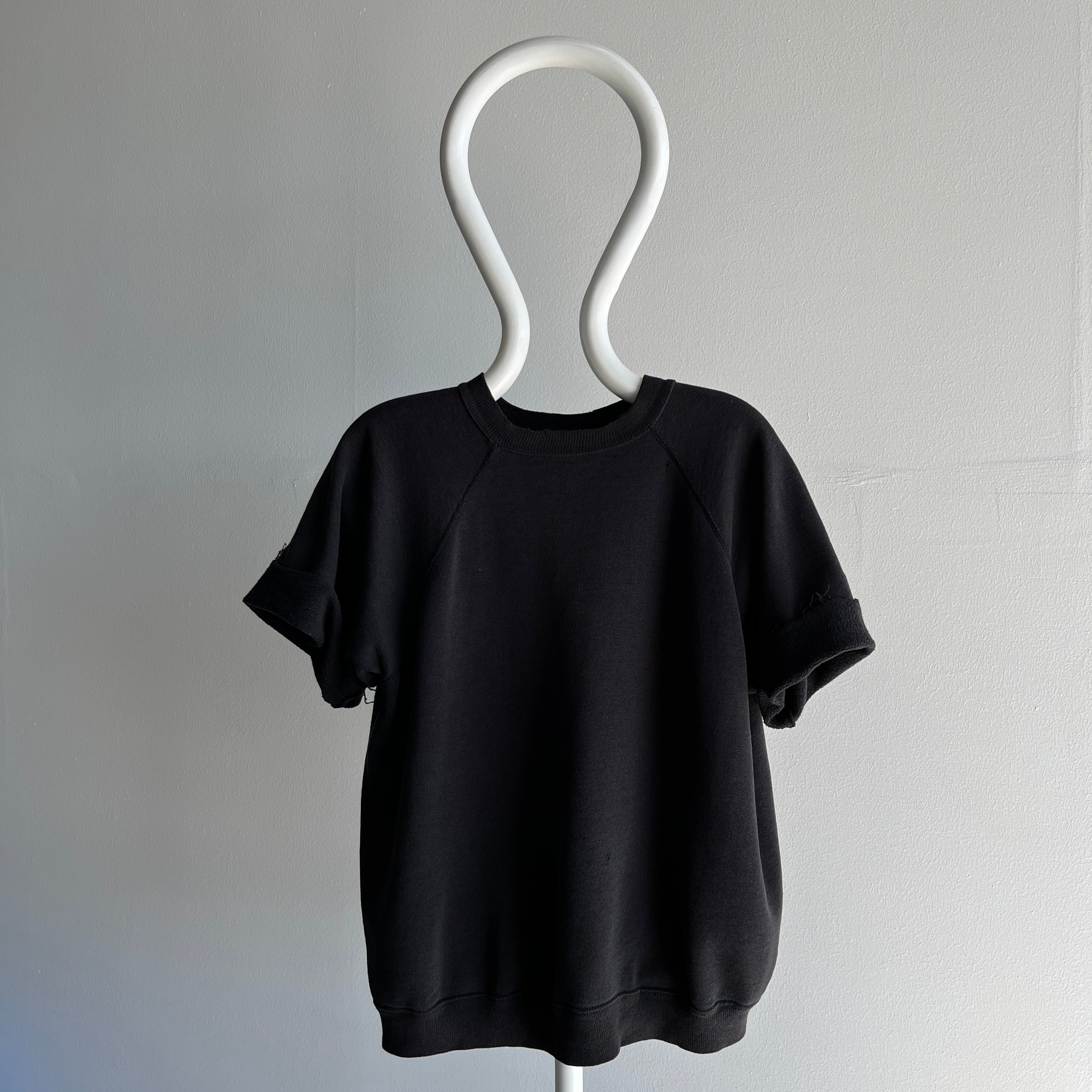 1980s Thinned Out Split Collar Thrashed to Perfection Blank Black DIY Warm Up