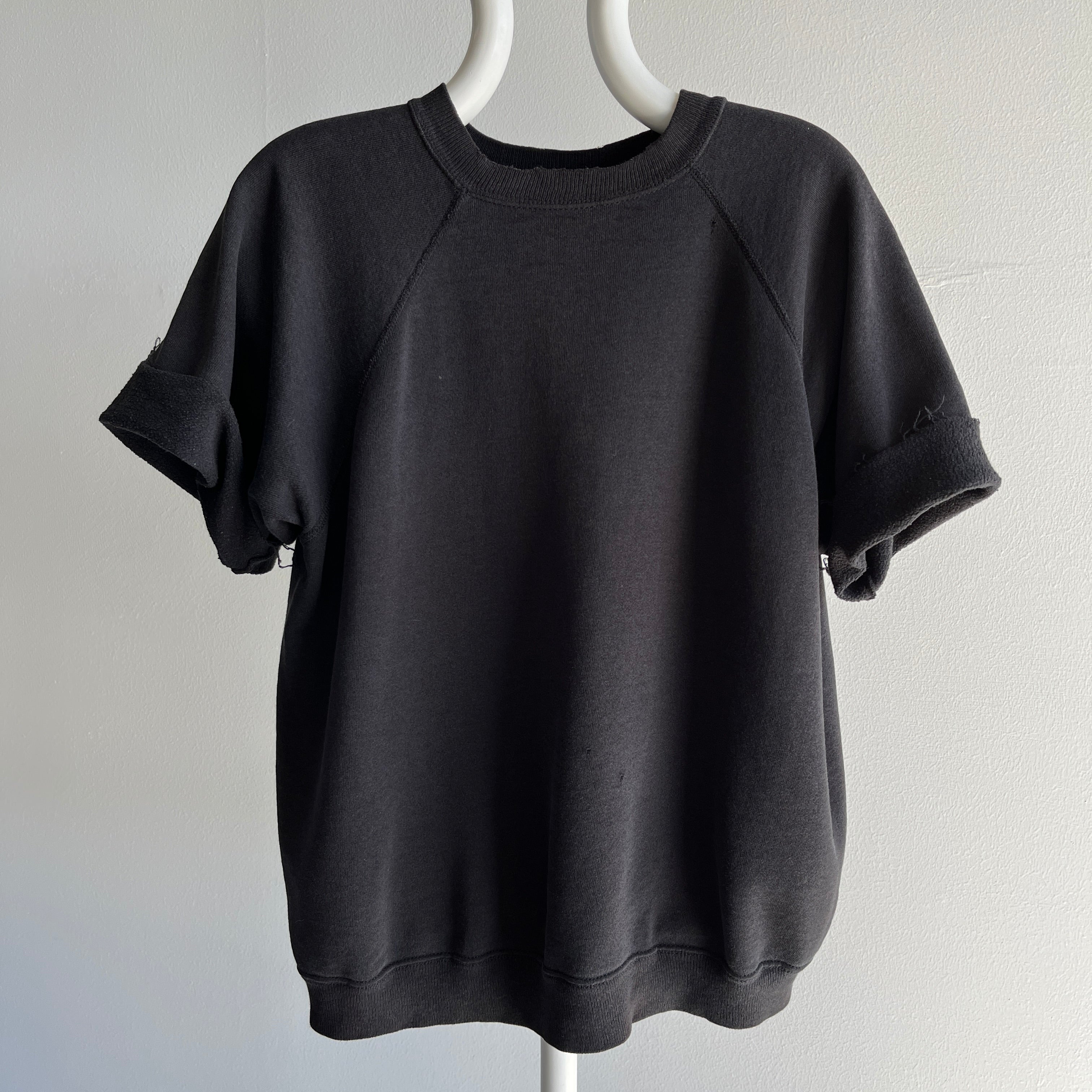 1980s Thinned Out Split Collar Thrashed to Perfection Blank Black DIY Warm Up