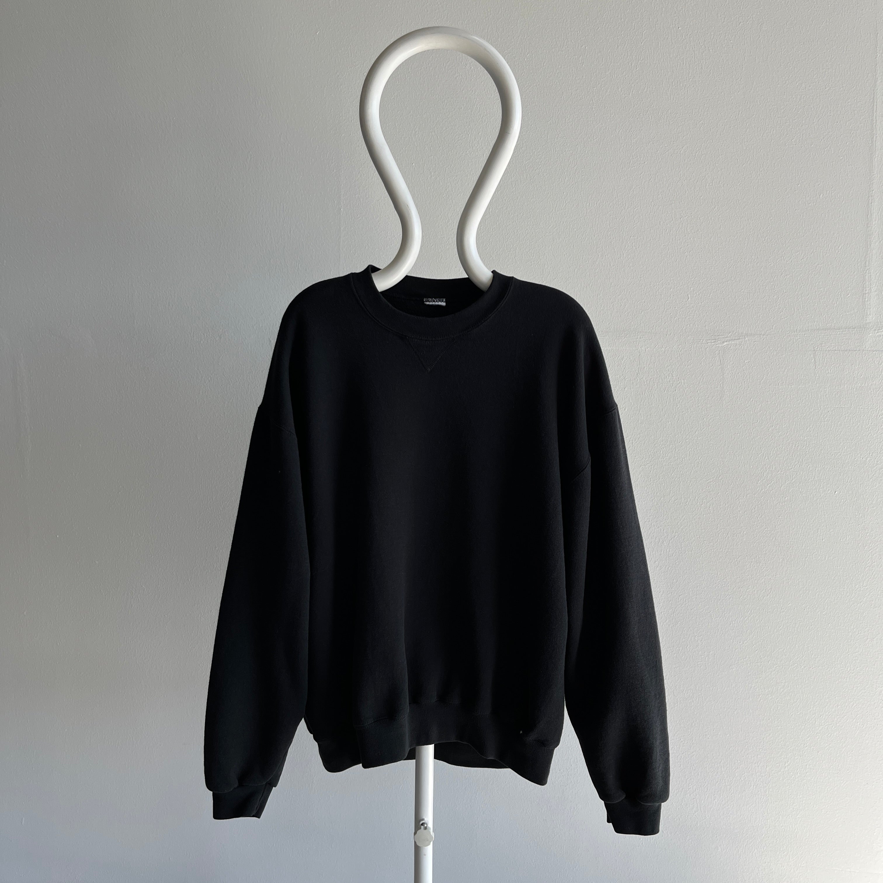 1990s Larger Blank Black Single V Sweatshirt with Very Little Wear