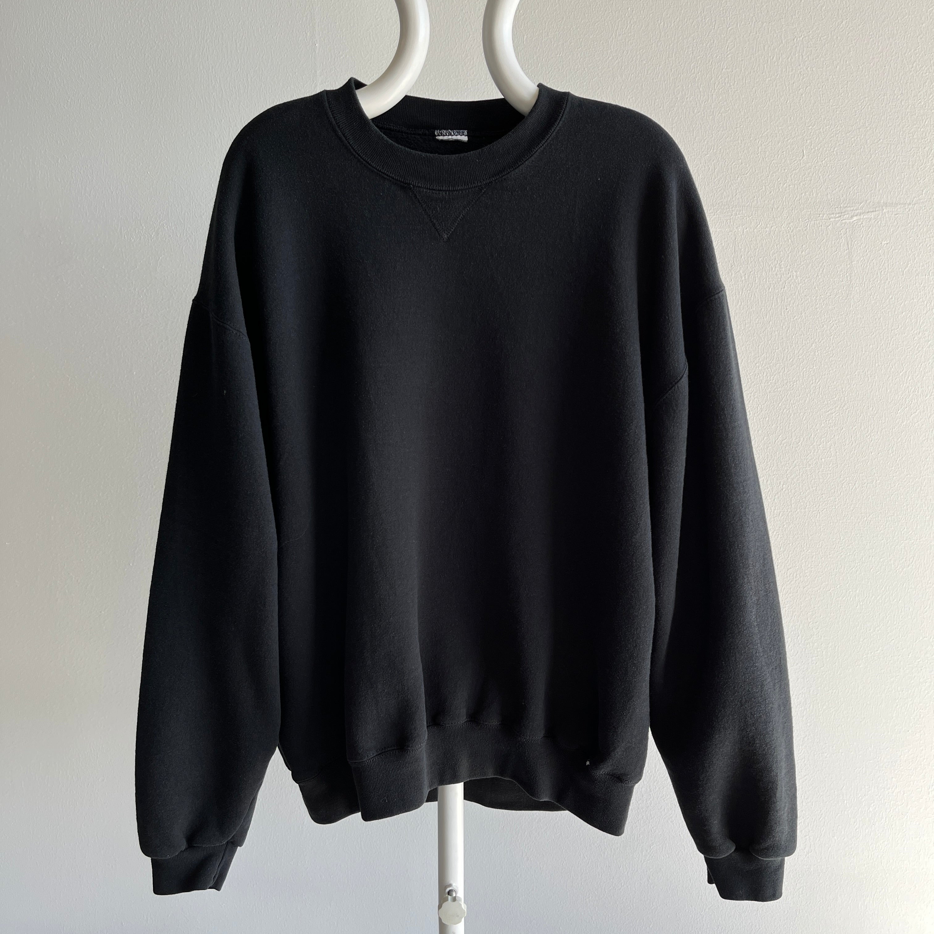 1990s Larger Blank Black Single V Sweatshirt with Very Little Wear