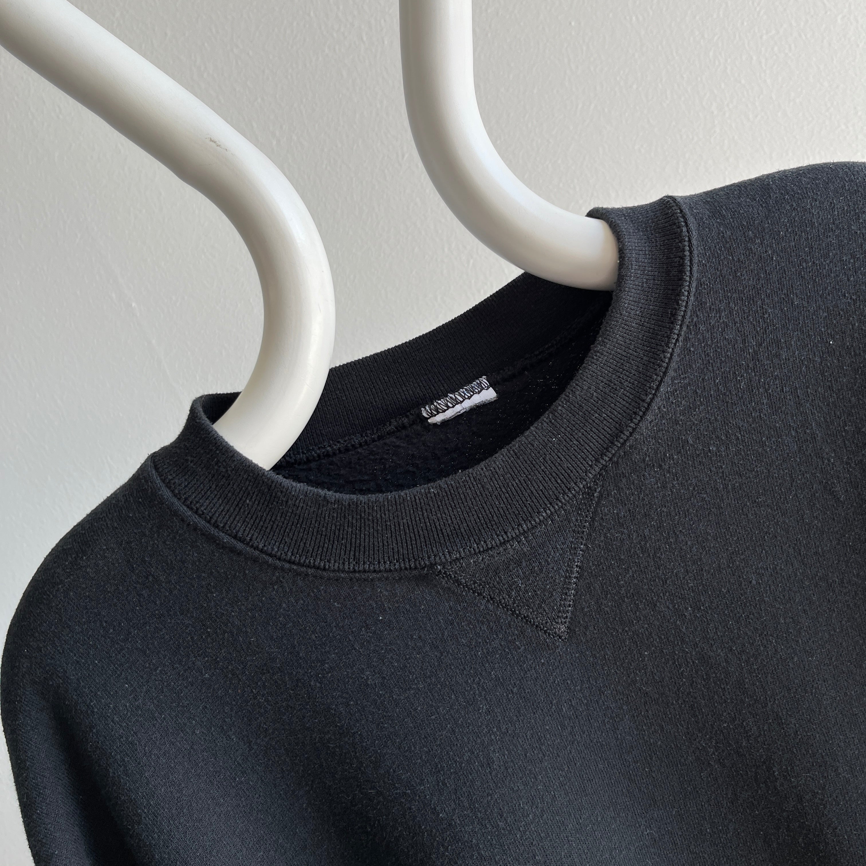 1990s Larger Blank Black Single V Sweatshirt with Very Little Wear