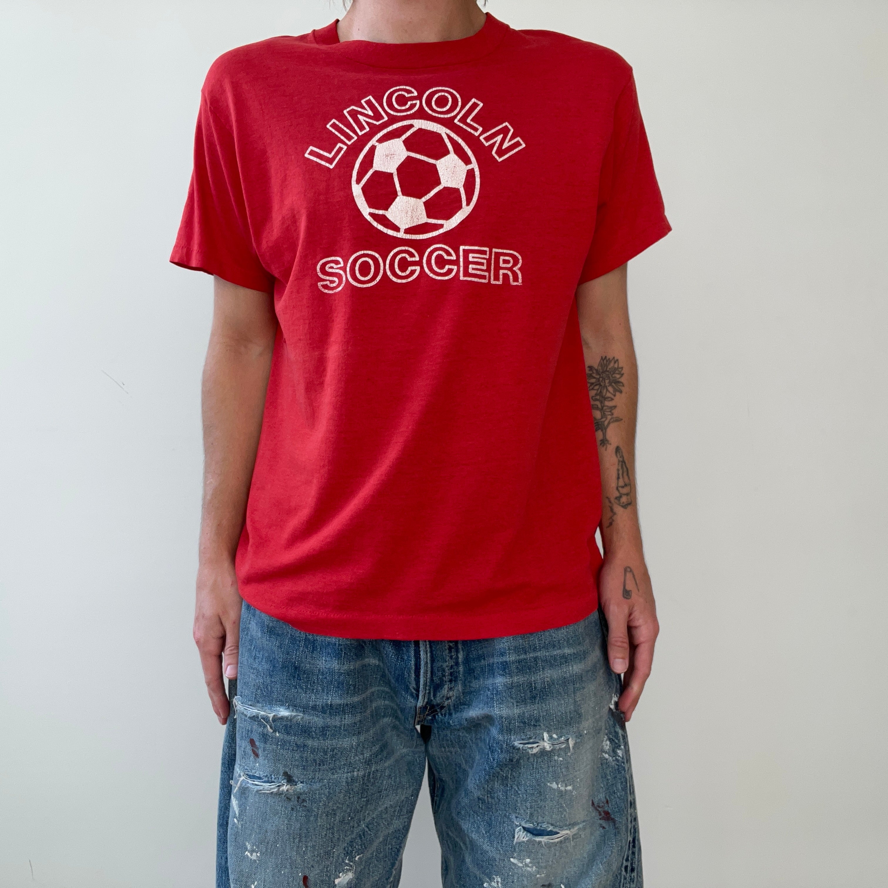 1980s Red Lincoln Soccer T Shirt