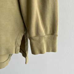 1990/2000s Khaki Ralph Lauren Long Sleeve Polo Shirt with a Single Small Hole