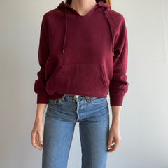 1980s DIY Hemmed Cut Neck on a Burgundy Hoodie by Bassett Walker