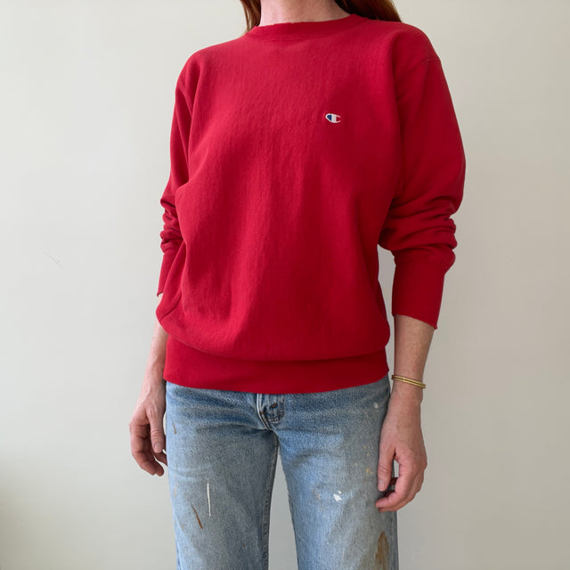 1980s/90s Soft Red USA Made Champion Reverse Weave Perfectly Tattered Sweatshirt