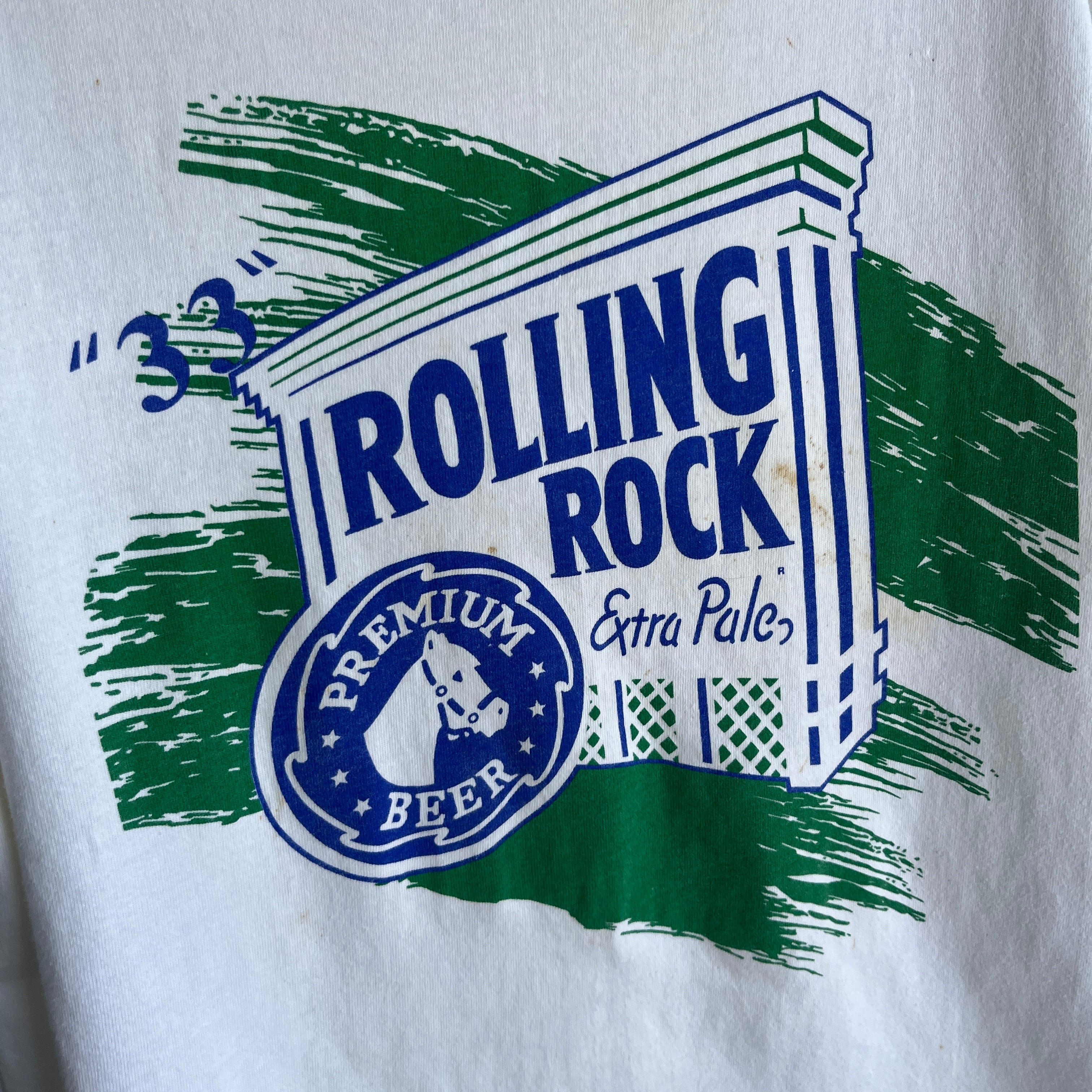 1980/90s Rolling Rock Extra Pale Ale T-Shirt - Great Age Staining