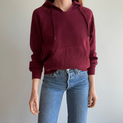 1980s DIY Hemmed Cut Neck on a Burgundy Hoodie by Bassett Walker