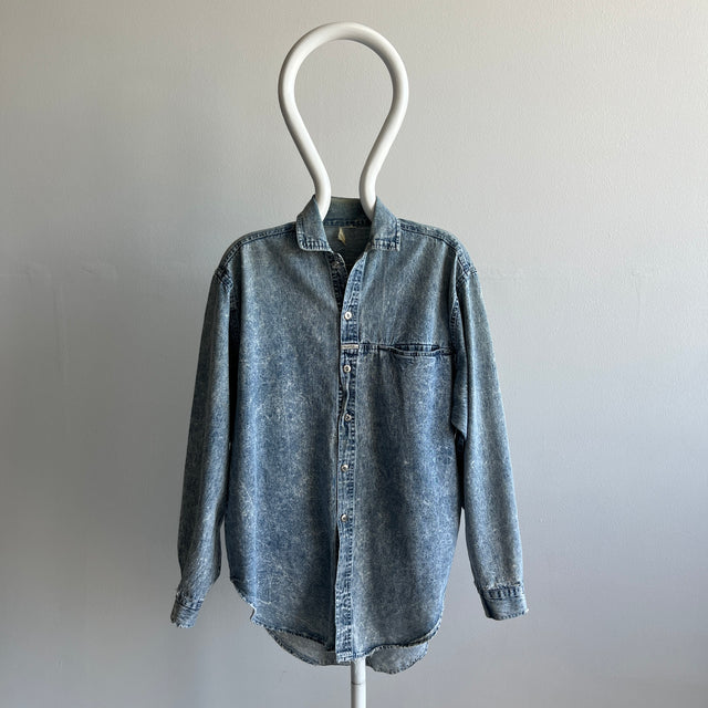 1980s Acid Wash Slouchy and Soft and Slouchy Denim Shirt