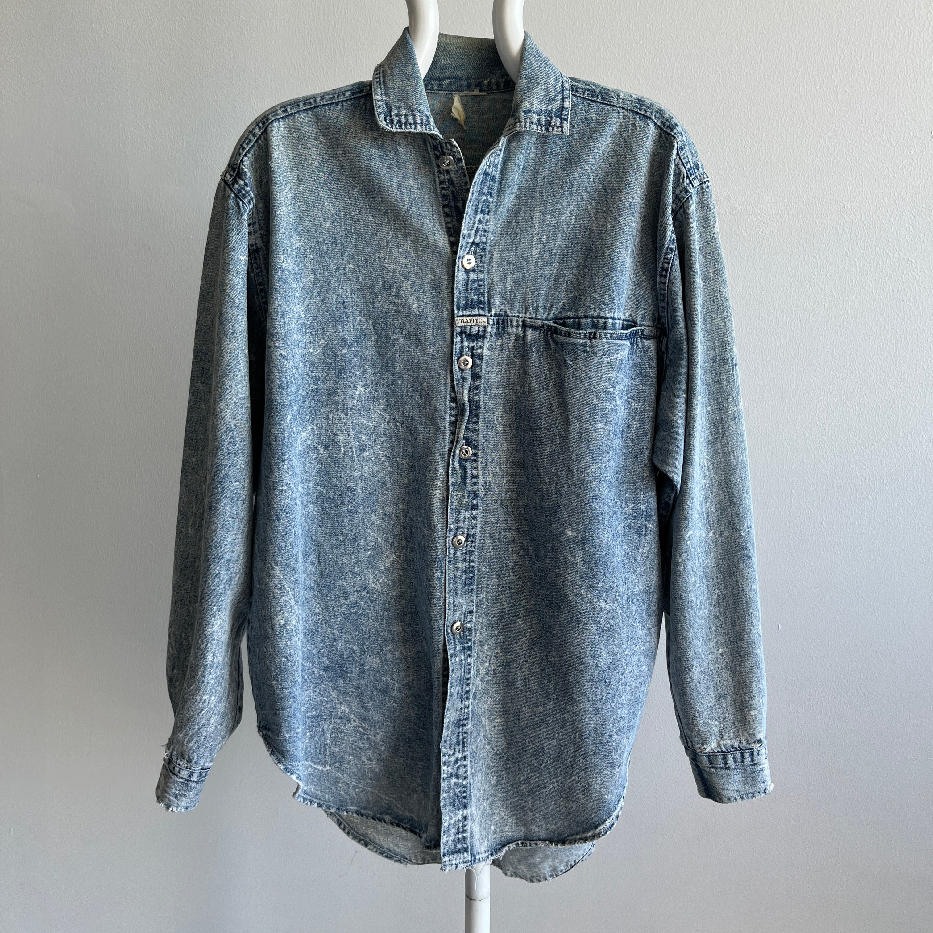 1980s Acid Wash Slouchy and Soft and Slouchy Denim Shirt