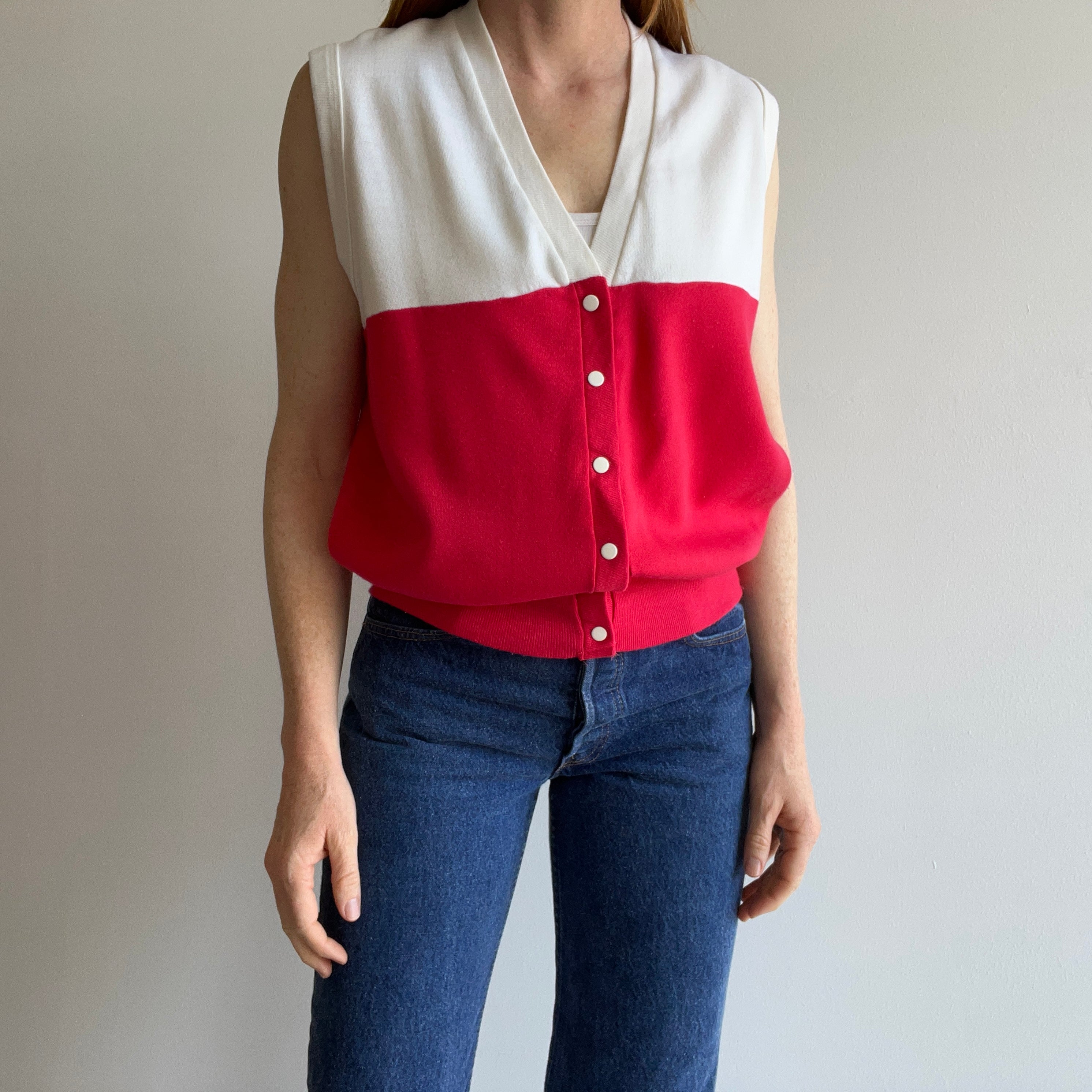 1980s Soft and Slouchy Two Tone/Color Block Sweatshirt Vest