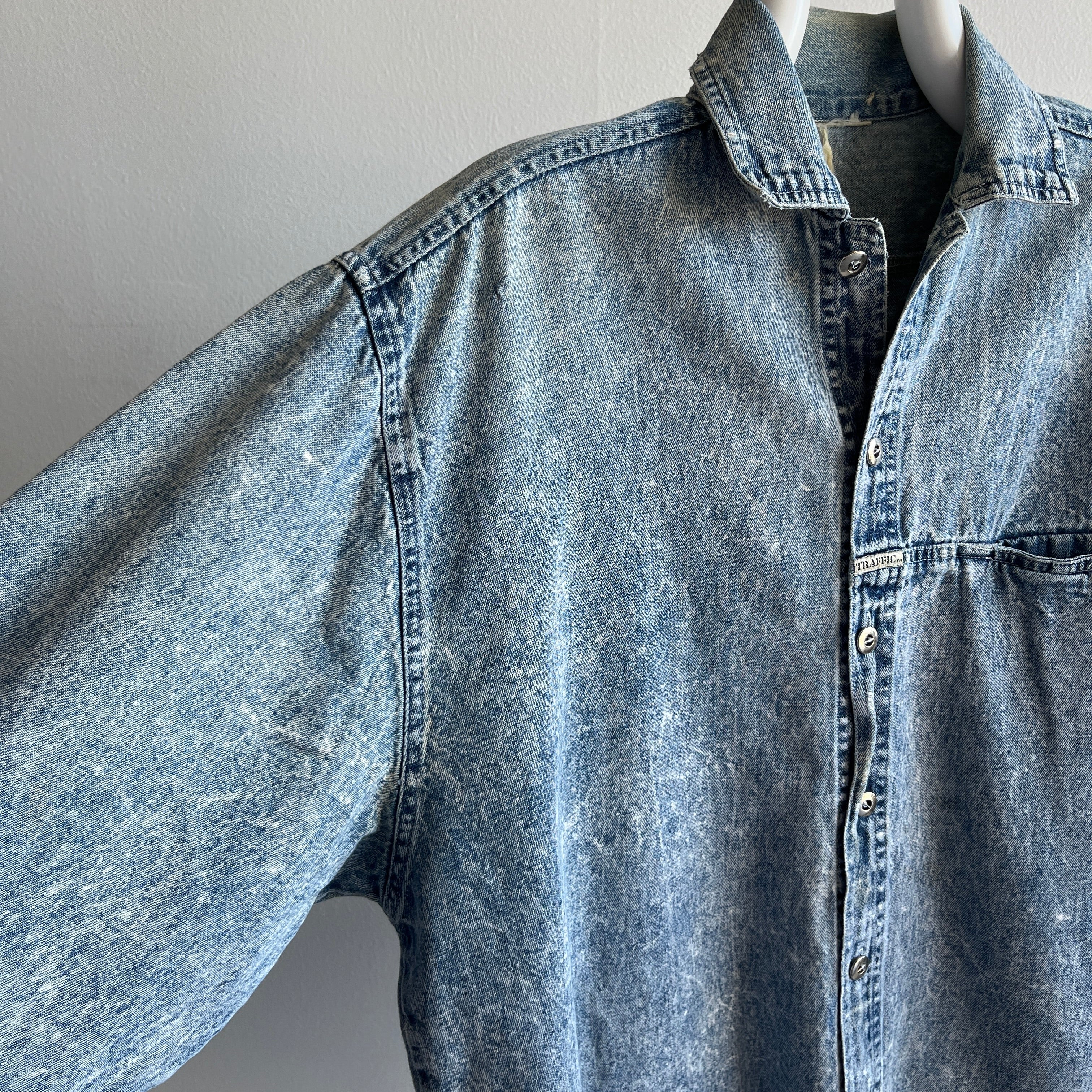 1980s Acid Wash Slouchy and Soft and Slouchy Denim Shirt