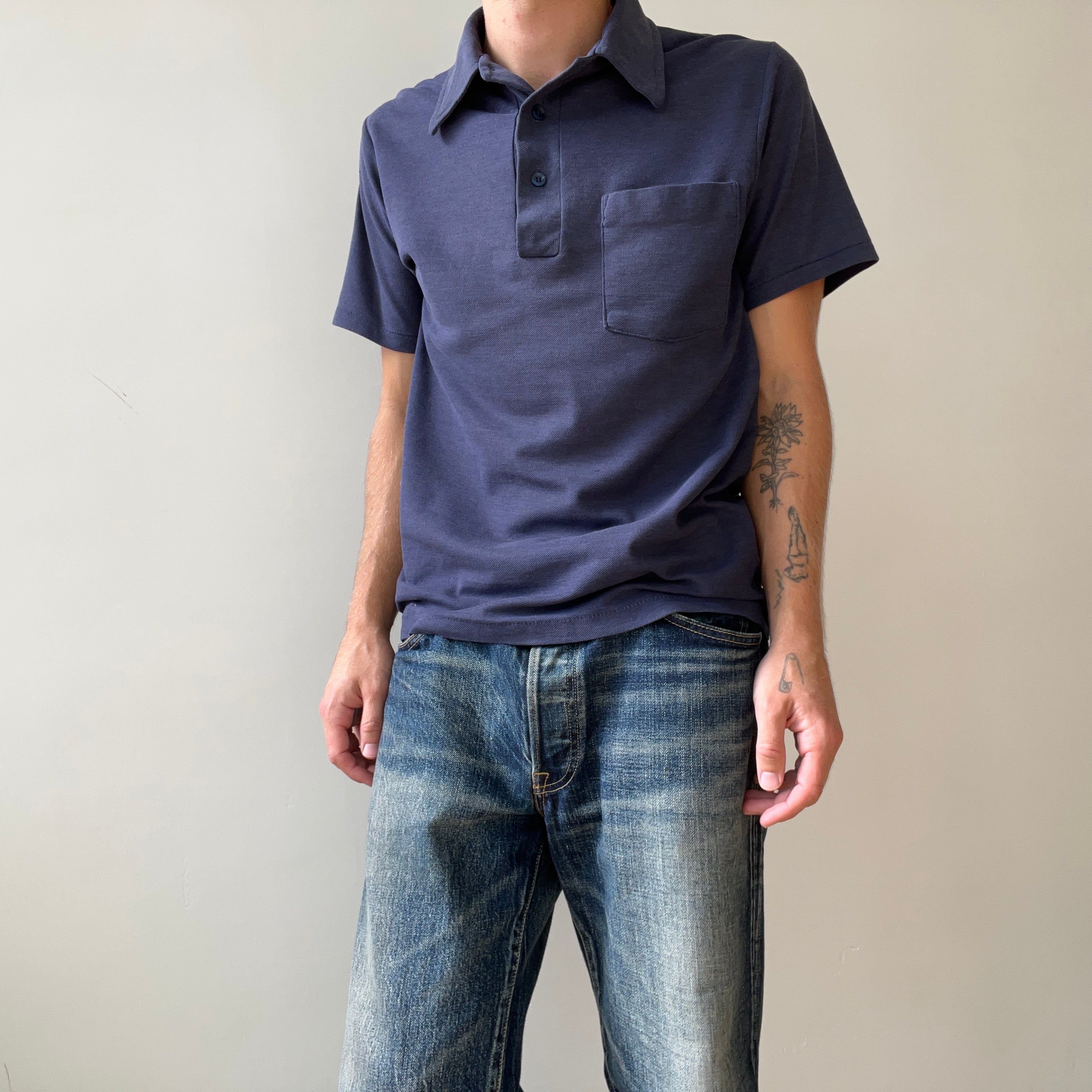 1980s Faded Navy Polo Style T Shirt