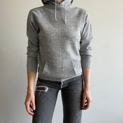 1980s Slim Fit Pullover Gray Hoodie with Sleeve Mending