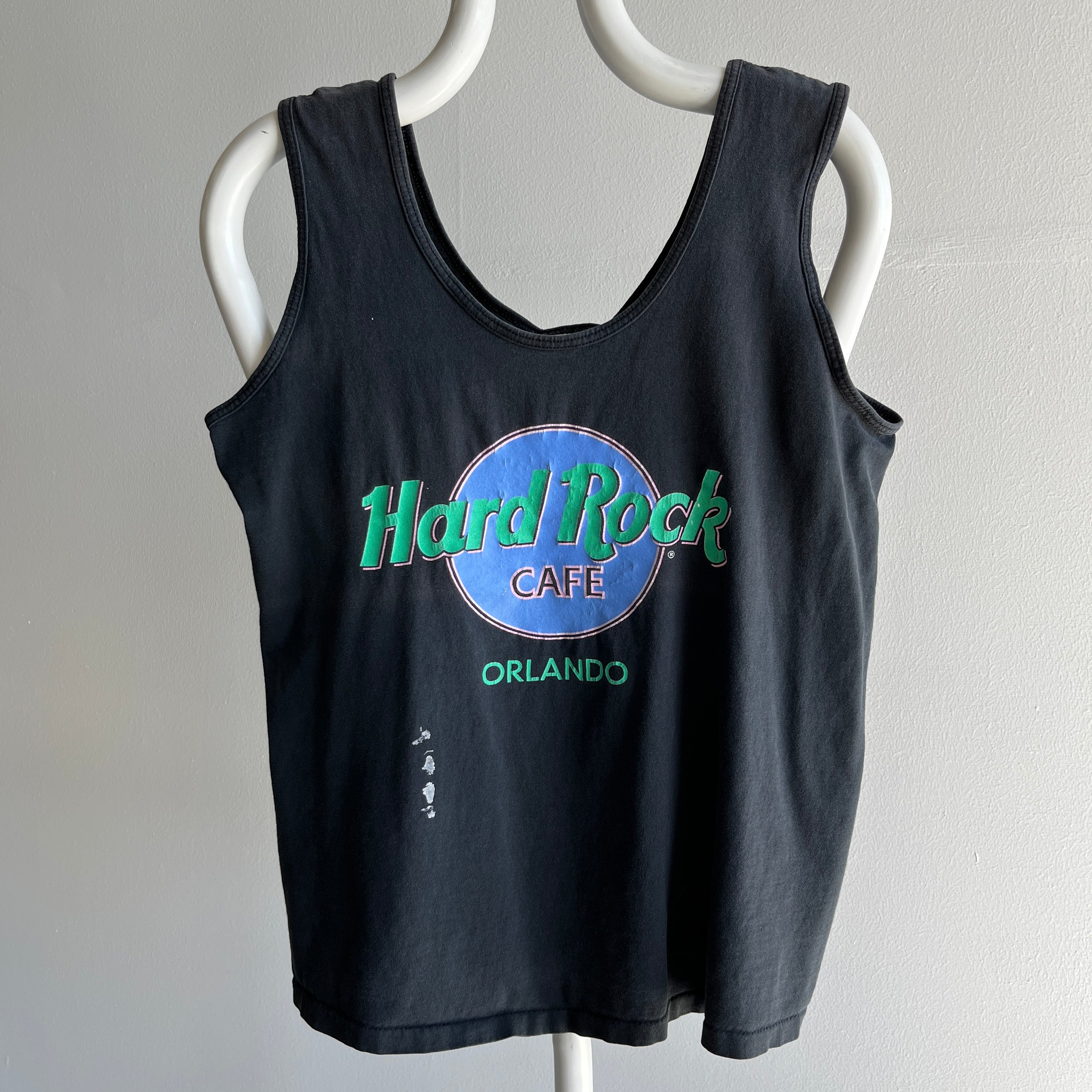 1980s Hard Rock Orlando Faded Cotton Tank Top With Paint Staining